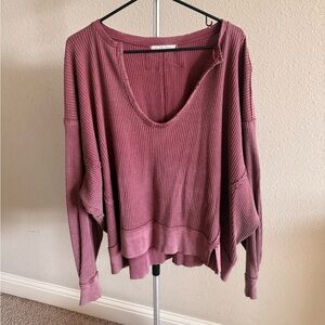 Free People Mauve Ribbed Oversized Slouchy Top